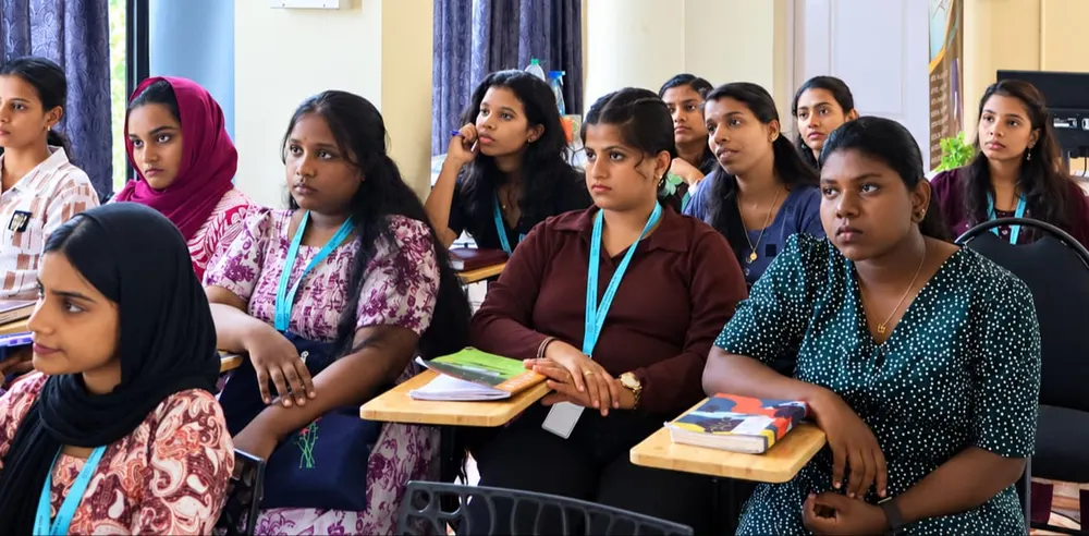Hospital administration students attending a classroom session at Treneywann Institute of Hospital Administration, Vyttila, Kochi