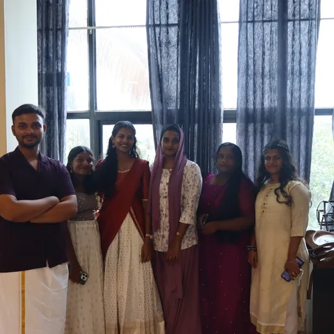 Hospital administration students celebrating Onam 2026 at Treneywann Management Studies, Kochi