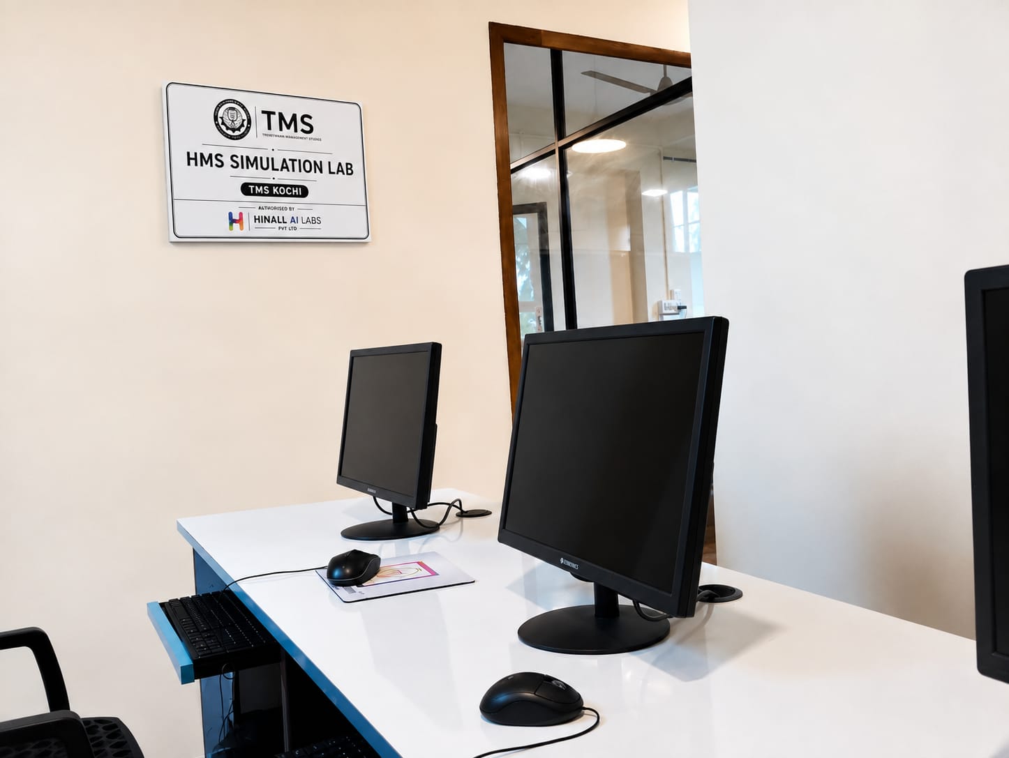HMS Simulation Lab at Treneywann Management Studies Kochi — Authorised by Hinall AI Labs Pvt Ltd, Kerala's only live hospital management software training lab with 48 modules across 16 departments